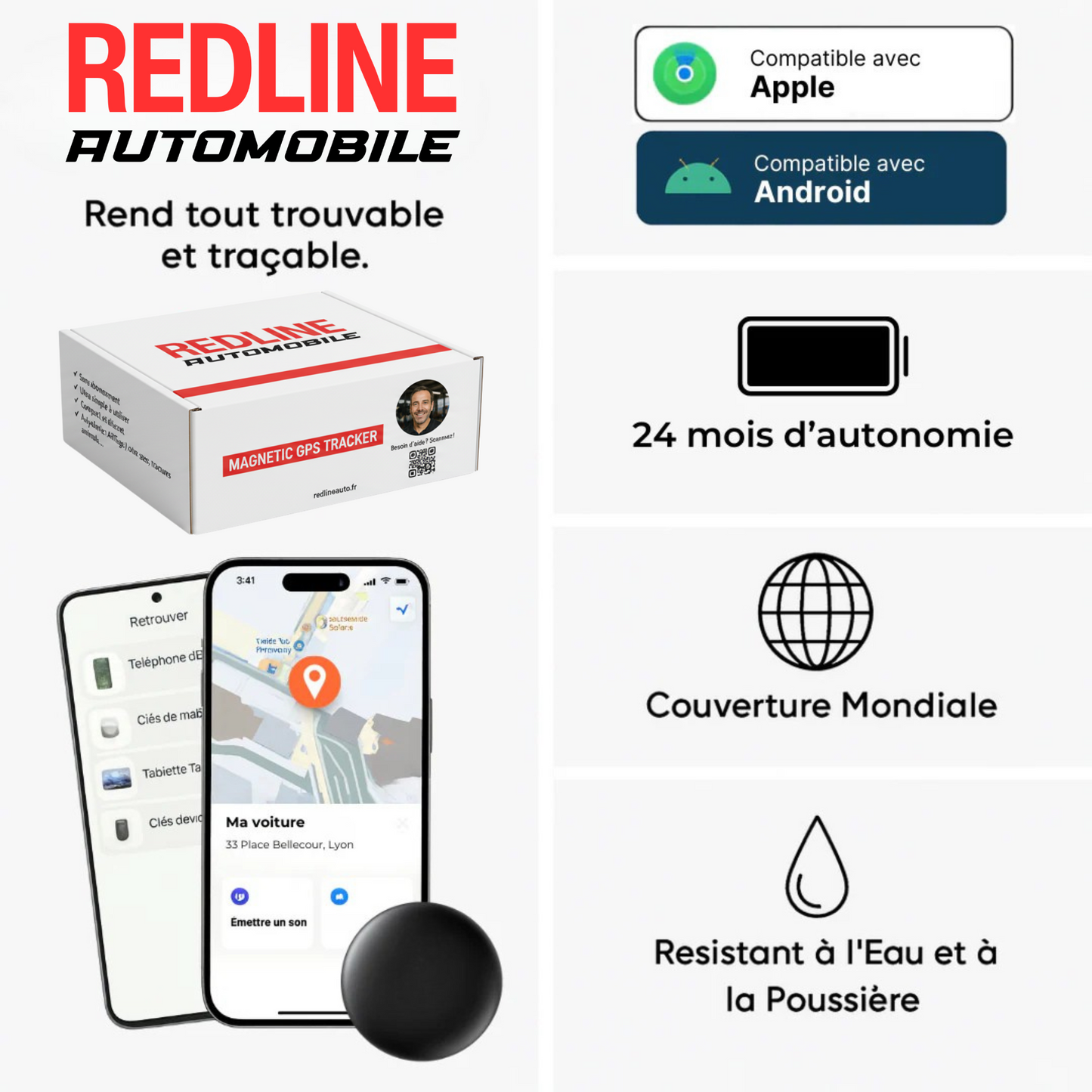 GP90 – Tracker GPS précis sans abonnement (Android/Apple)